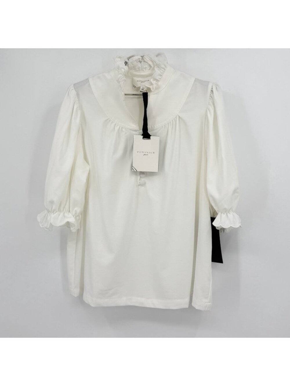 Pomander Place by Tuckernuck White Selena Blouse sz L Puff Sleeve Ruffle Collar
